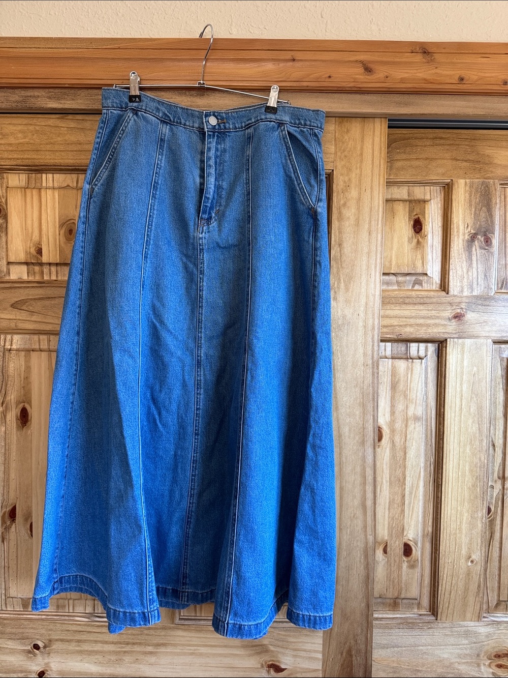 Universal Thread Light Blue Denim Skirt with Contrast Stitching